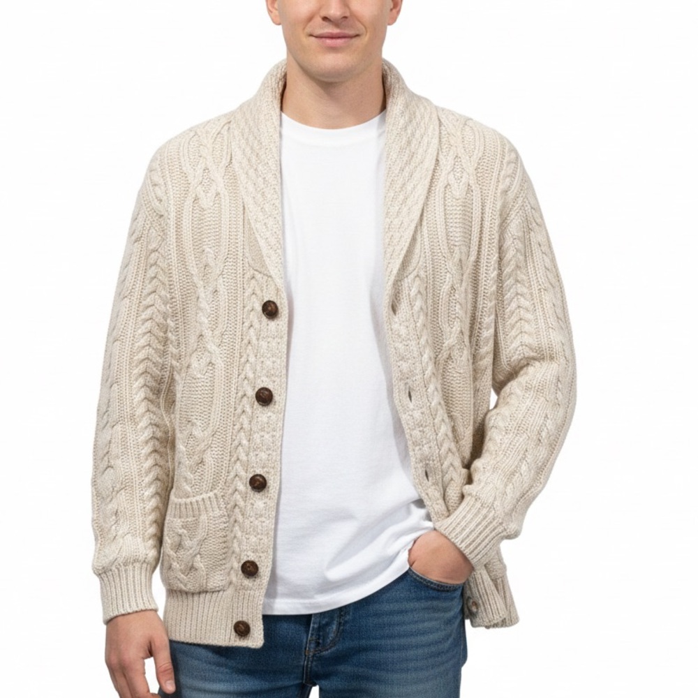 Aran Crafts Irish Wool Shawl Neck Cardigan Sweater Men's size S